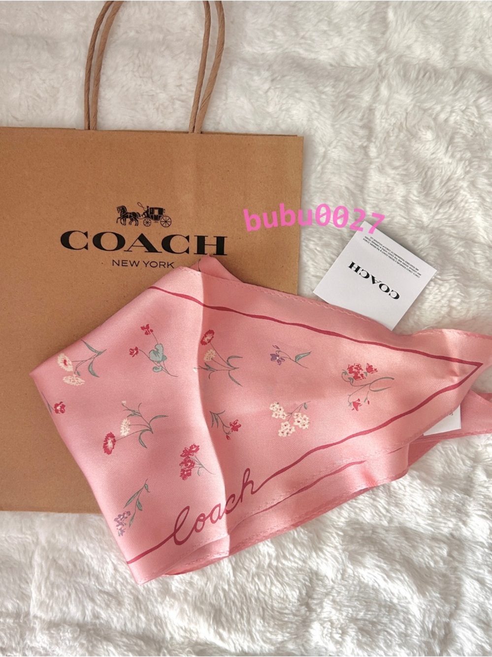 NWT🌸Coach Tossed Floral Print Silk Diamond Scarf Powder Pink CAP46